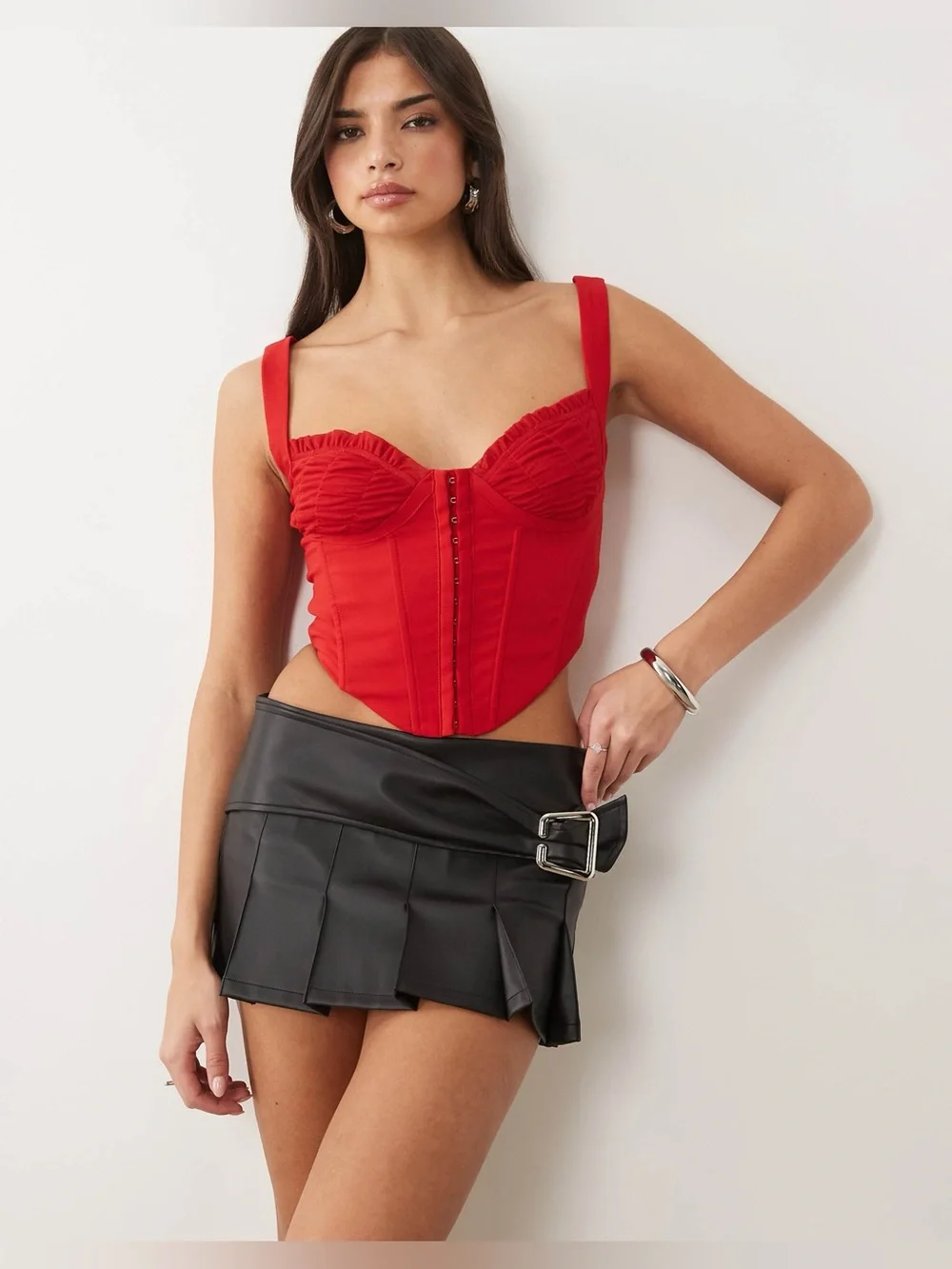 I.AM.GIA Desmina faux leather buckle detail pleated mini skirt y2k 90s chic sexy
